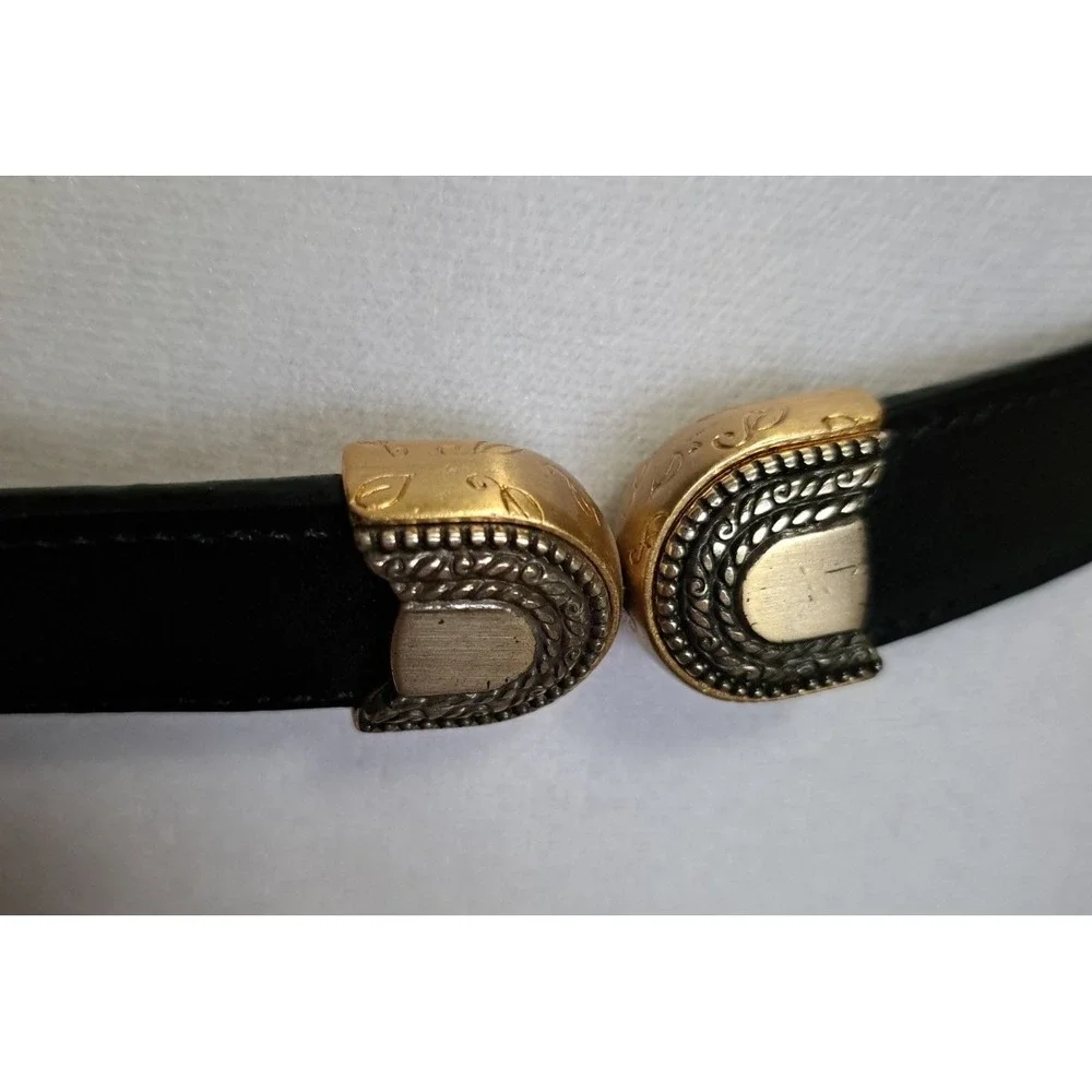 Brighton Women's Reversible Leather Black/Brown Belt Silver/Gold Tone Buckle M-L